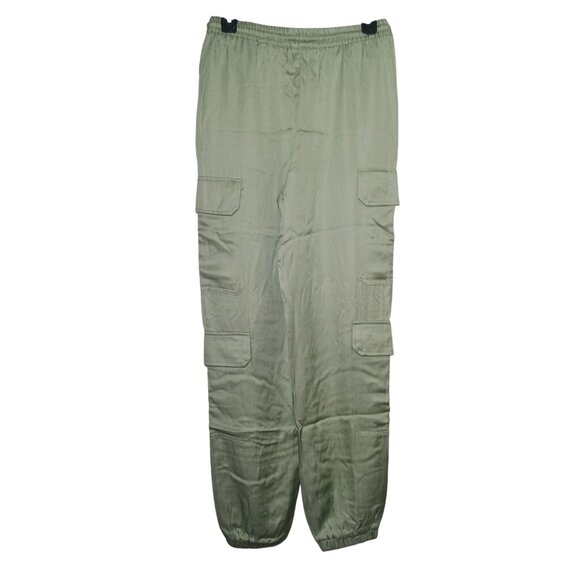 NEW Gorgeous Satin Mid-Rise Cargo Pants Size M Sage Green Joggers Elastic Waist - Picture 6 of 10